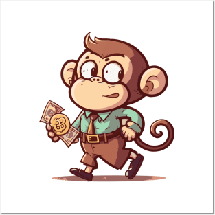 Cartoon Cute Monkey Boy Bringing Money Posters and Art